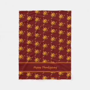 Burgundy PUMPKIN Custom HAPPY THANKSGIVING Fleece Blanket