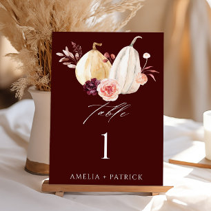 Burgundy Pumpkin Fall Autumn Wedding Table Number