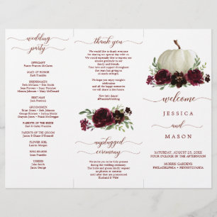 Burgundy Pumpkin Fall Tri-Fold Wedding Program Flyer