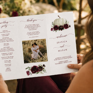 Burgundy Pumpkin Fall Tri-Fold Wedding Program Flyer