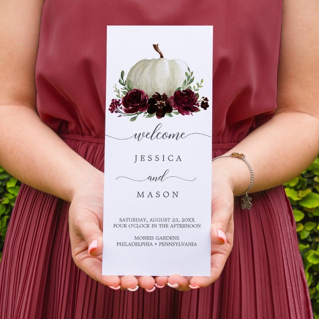 Burgundy Pumpkin Fall Tri-Fold Wedding Program Flyer (Creator Uploaded)