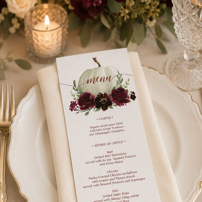 Burgundy Pumpkin Fall Wedding Menu or Shower Invitation (Creator Uploaded)