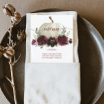 Burgundy Pumpkin Fall Wedding Menu or Shower Menu<br><div class="desc">Display your delicious menu on these lovely cards - perfect size to place on each plate! This design features a lovely script font and beautiful Burgundy Pumpkin Fall floral bouquet. Easily edit the food items! See the collection for more matching items!</div>
