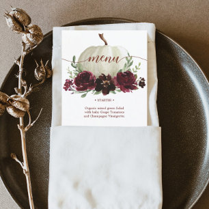 Burgundy Pumpkin Fall Wedding Menu or Shower Menu