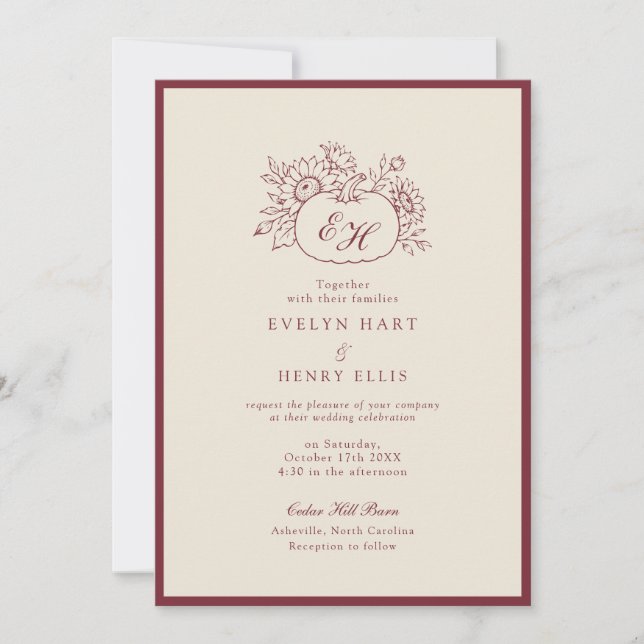 Burgundy Pumpkin Formal Wedding Invitation (Front)
