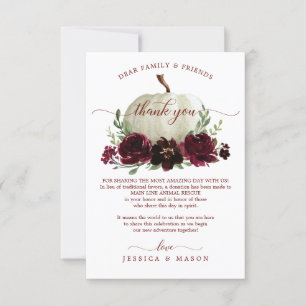 Burgundy Pumpkin In Lieu of Favours Place Card