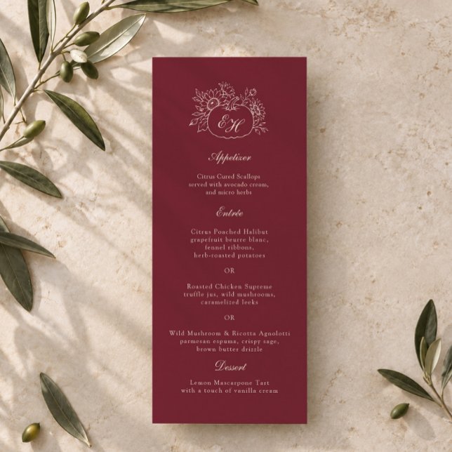 Burgundy Pumpkin Monogram Wedding Menu Invitation (Creator Uploaded)