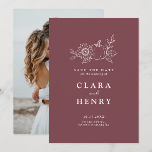 Burgundy Pumpkin Sunflower Photo Save the Date Invitation