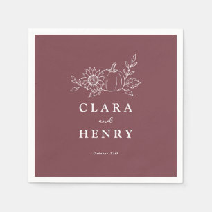 Burgundy Pumpkin Sunflower Wedding Cocktail Napkin