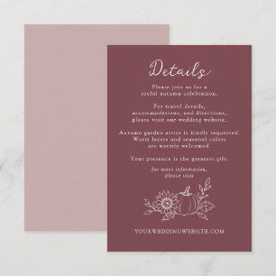 Burgundy Pumpkin Sunflower Wedding Details Card