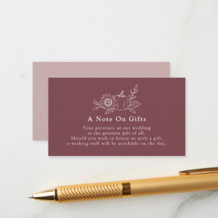 Burgundy Pumpkin Sunflower Wedding Gift Note Card