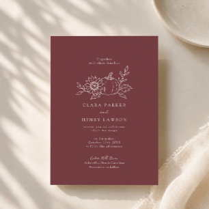 Burgundy Pumpkin Sunflower Wedding Invitation