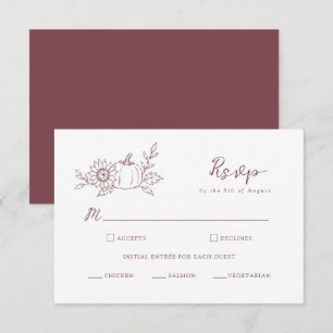 Burgundy Pumpkin Sunflower Wedding RSVP Card