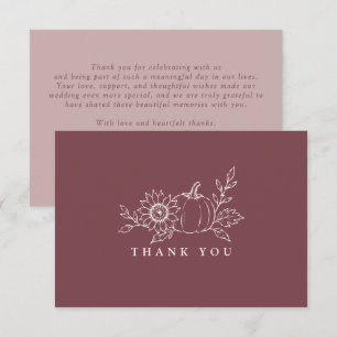 Burgundy Pumpkin Sunflower Wedding Thank You Card