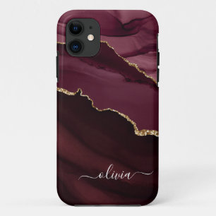 Burgundy Purple Agate Geode Gold Monogram Case-Mate iPhone Case