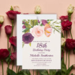 Burgundy Purple Blush Pink Floral 18th Birthday Card<br><div class="desc">Elegant and beautiful purple,  burgundy,  and blush pink watercolor floral on cream-coloured 18th birthday party invitation for women.   Contact us for help with customisation or to request matching products.</div>
