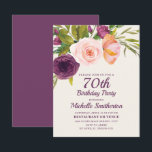 Burgundy Purple Blush Pink Floral 70th Birthday Card<br><div class="desc">Elegant and beautiful purple,  burgundy,  and blush pink watercolor floral on cream-coloured 70th birthday party invitation for women.   Contact us for help with customisation or to request matching products.</div>