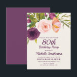 Burgundy Purple Blush Pink Floral 80th Birthday Card<br><div class="desc">Elegant and beautiful purple,  burgundy,  and blush pink watercolor floral on cream-coloured 80th birthday party invitation for women.   Contact us for help with customisation or to request matching products.</div>