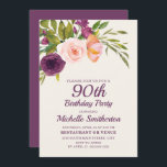 Burgundy Purple Blush Pink Floral 90th Birthday Card<br><div class="desc">Elegant and beautiful purple,  burgundy,  and blush pink watercolor floral on cream-coloured 90th birthday party invitation for women.   Contact us for help with customisation or to request matching products.</div>