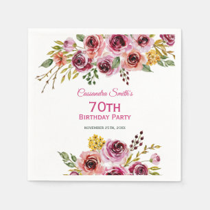 Burgundy Purple Brown Rose Rustic Floral Birthday  Napkin