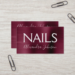 Burgundy Purple Brushed Metal Nail Salon Business Card