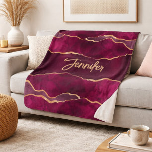 Burgundy purple gold agate marble name sherpa blanket