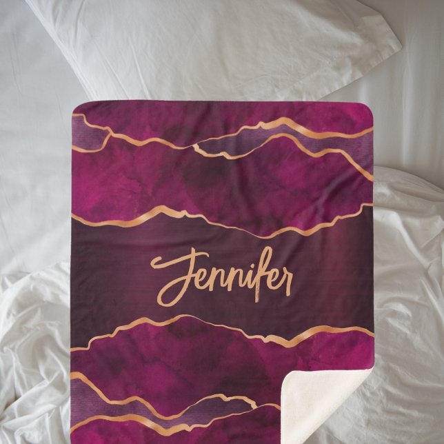 Burgundy purple gold agate marble name sherpa blanket (Creator Uploaded)