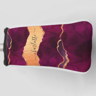 Burgundy purple gold agate marble rose gold name golf head cover