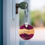 Burgundy purple gold agate marble rose gold name key ring<br><div class="desc">A burgundy,  purple and faux gold agate,  marble stone print as background Personalize and add your name. The name is written with a modern hand lettered style script with swashes. 
To keep the swashes only delete the sample name,  leave the spaces or emoji's in front and after the name.</div>