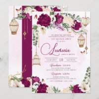 Burgundy Purple gold Butterfly Elegant Quinceañera