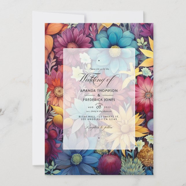 Burgundy/Purple/Mustard/Blue/Burnt Orange Wedding Invitation (Front)
