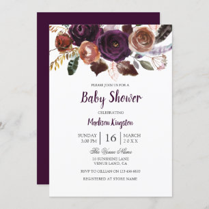 Burgundy Purple Plum Floral Baby Shower Invitation