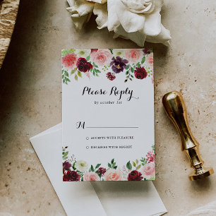 Burgundy Purple Spring Floral Calligraphy RSVP