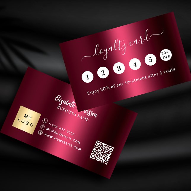 Burgundy QR business logo 5 visit loyalty card (Creator Uploaded)
