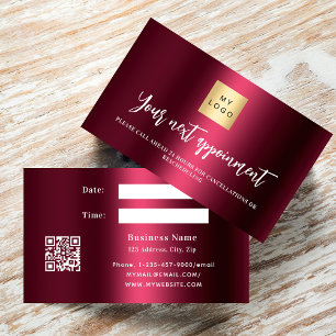 Burgundy QR business logo appointment card