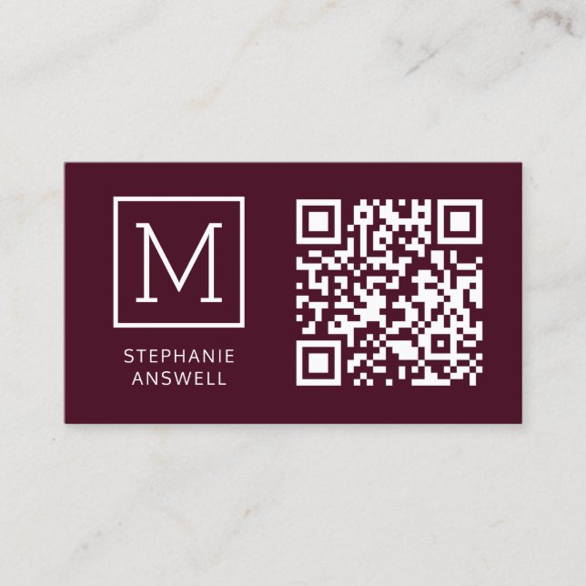 Burgundy QR Code Minimal Logo Professional Business Card (Front)