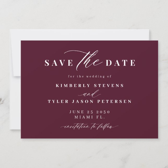 Burgundy QR code simple elegant wedding  Save The Date (Front)