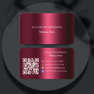 Burgundy Qr code social media Facebook Business Card