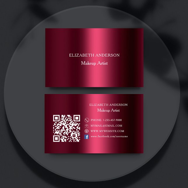 Burgundy Qr code social media Facebook Business Card (Creator Uploaded)