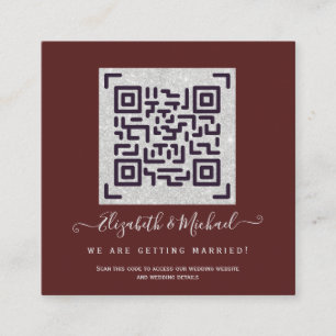 Burgundy QR SCANNING CODE Wedding Website PHOTO No Square Business Card