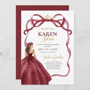 Burgundy Quinceanera Invitation