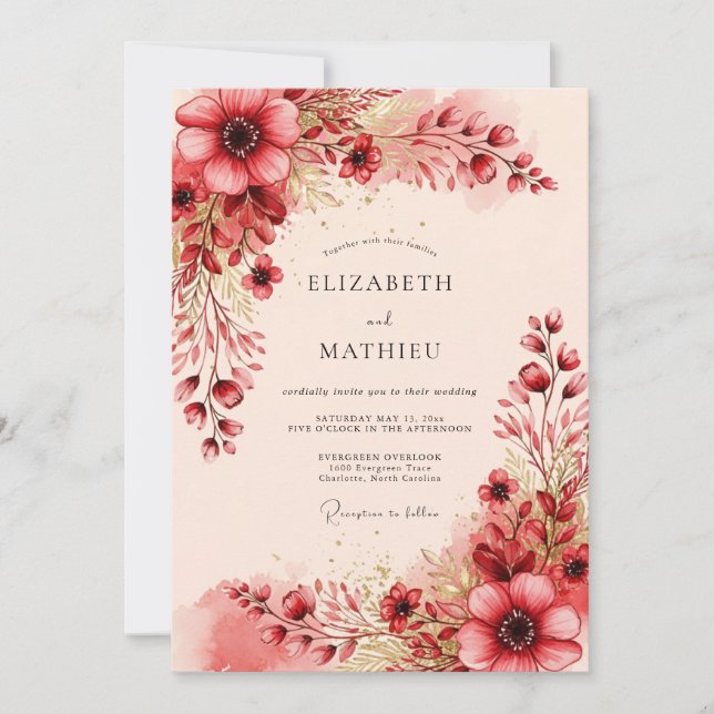Burgundy Radiant Romantic Wedding Invitation (Front)