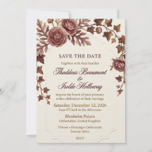 Burgundy Ranunculus, Autumn Ivy, Ornate Border Fra Invitation