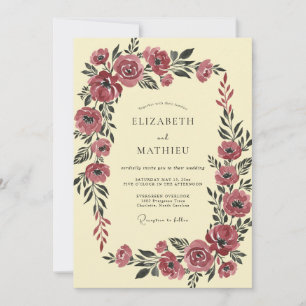 Burgundy Ranunculus Cream Eucalyptus Wedding Invitation