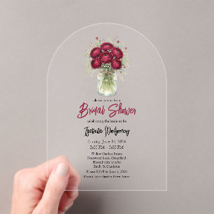 Burgundy Ranunculus Mason Jar Bridal Shower Acrylic Invitations