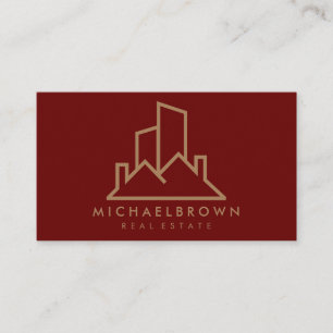Burgundy Real Estate Agent House Roof Logo Modern Business Card