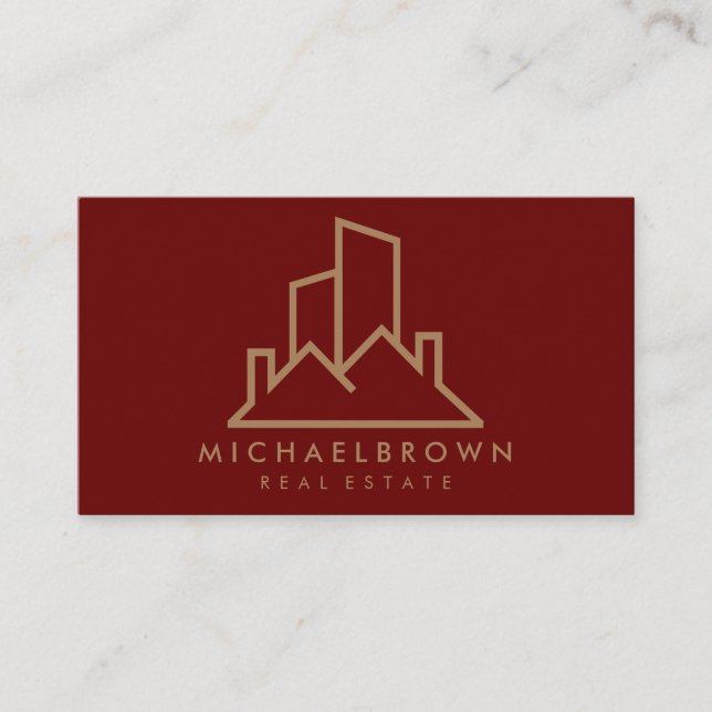 Burgundy Real Estate Agent House Roof Logo Modern Business Card (Front)