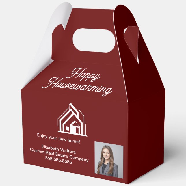 Burgundy Real Estate Company Agent Photo Custom Favour Box (Front)