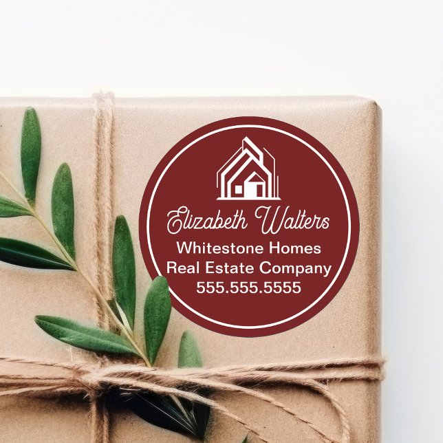 Burgundy Real Estate Company Custom Realtor Classic Round Sticker (Creator Uploaded)