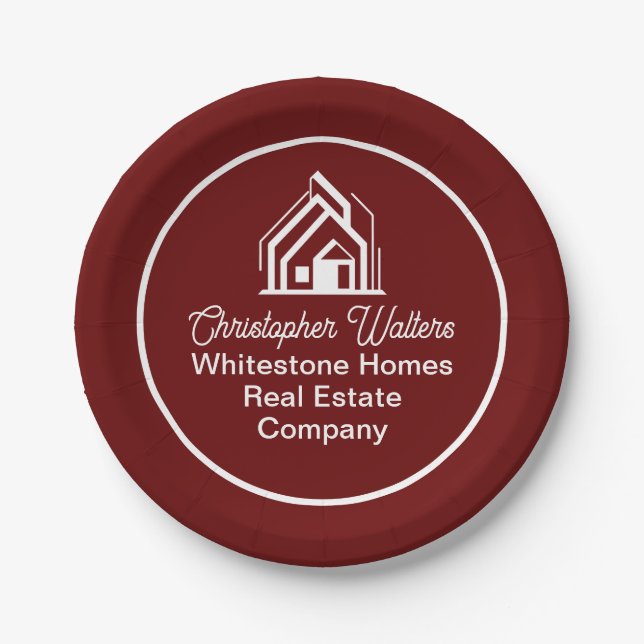 Burgundy Real Estate Company Custom Realtor Paper Plate (Front)